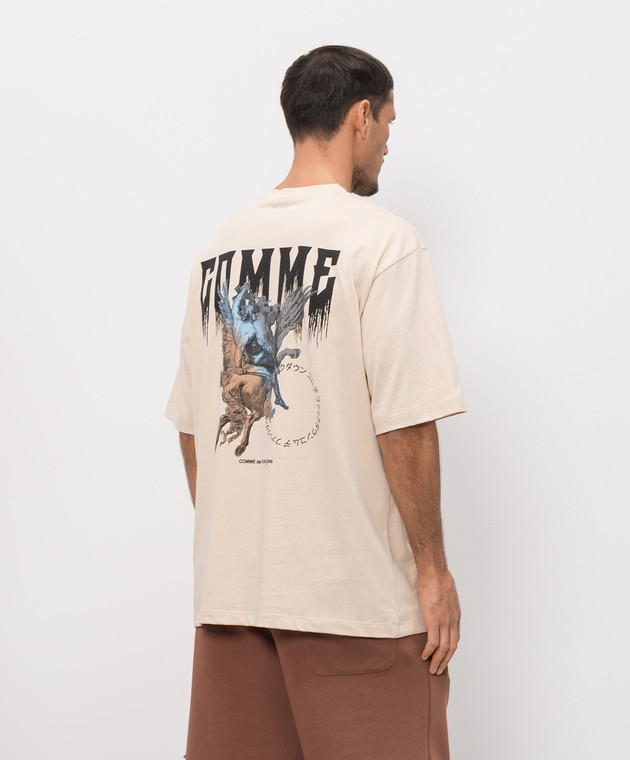 Comme des Fuckdown Бежевая футболка с брендовым принтом FMS6CFABM01938 изображение 4