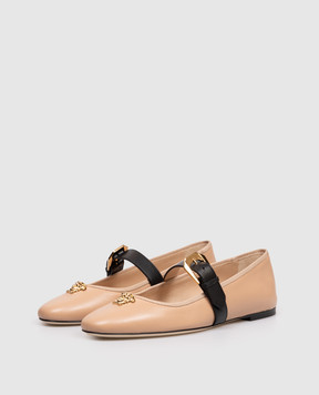 Versace Коричневі шкіряні балетки з фактурною емблемою 10217101A16243