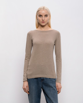 Brunello Cucinelli Коричневый джемпер с кашемиром и шелком с люрексом M41800008