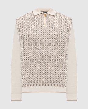 Stefano Ricci Біле поло з кашеміру і шовку в контрастний візерунок K808098P30F25375