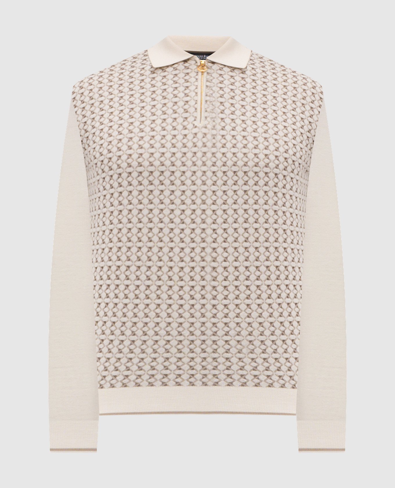 Белое поло с кашемиром и шелком в контрастном узоре