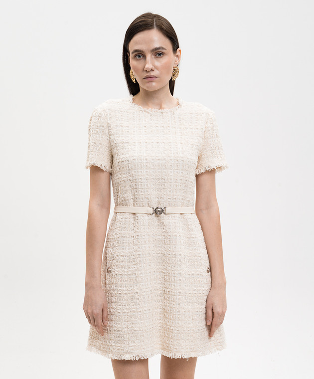 Versace Бежевое твидовое платье в клетку 10226181A16514 изображение 3