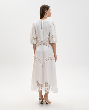 Twinset Біла сукня з льоном з ажурними вставками 261TT2240