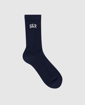 Sporty & Rich Голубые утепленные носки с монограммой логотипа AC07764082BL106