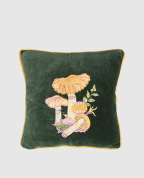 Les Ottomans Зеленая декоративная бархатная подушка с вышивкой EBC4050X50