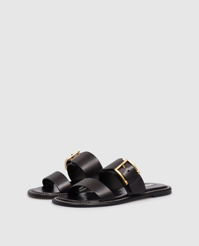 Ami Paris Чорні шкіряні шльопанці з гравіюванням логотипа FSV833AL0181