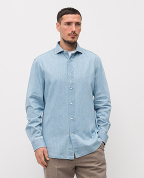 Brunello Cucinelli Блакитна джинсова сорочка прямого крою MH1920627