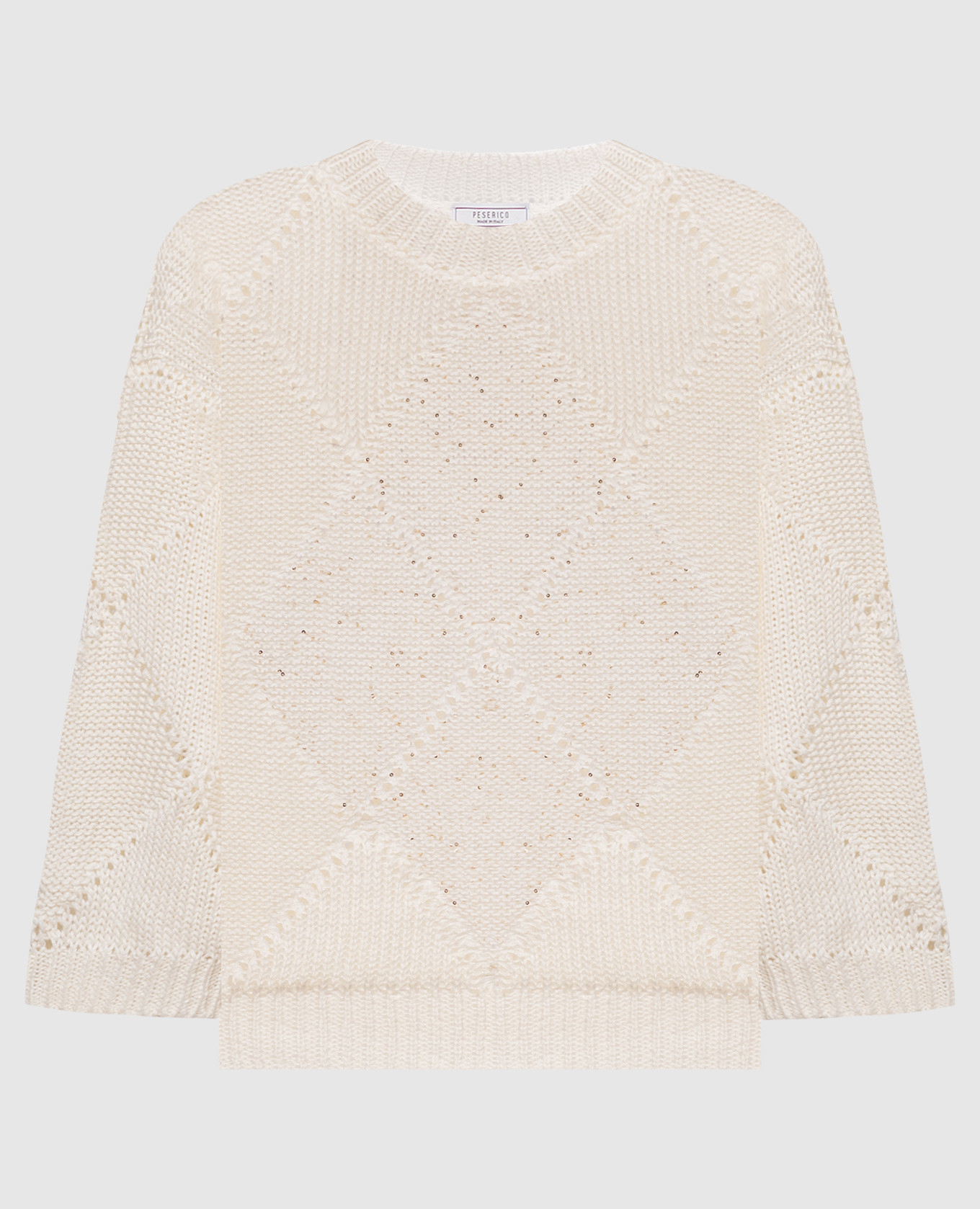 Белый свитер с леном с пайетками