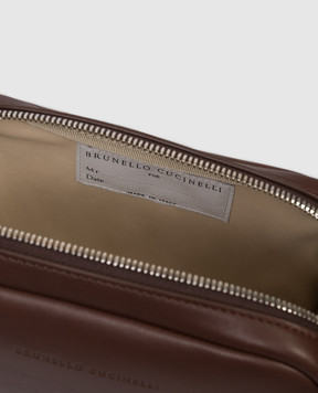 Brunello Cucinelli Коричневий шкіряний несесер з тисненням логотипа MWZNBU430