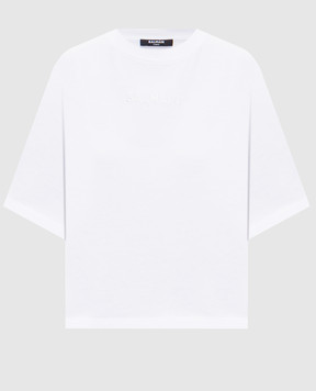 Balmain Белая укороченная футболка с вышивкой логотипа GF0EE145BD10