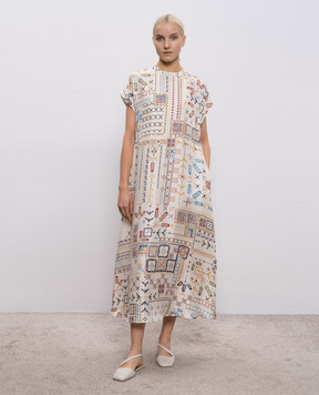 Momoni Белое платье миди Javier из шелка MODR007MO01