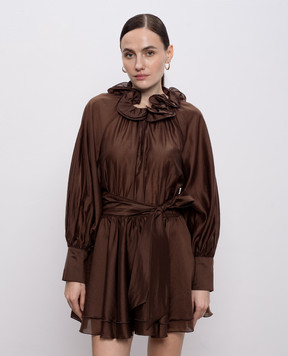 Twinset Коричнева сукня міні з рюшами 261AP2181