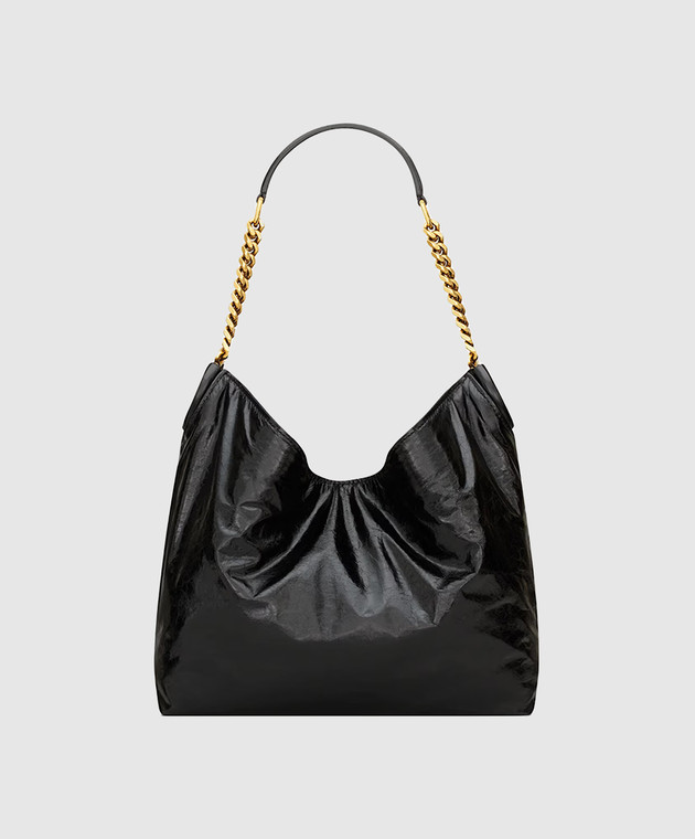 Saint Laurent Черная кожаная глянцевая сумка-хобо HORTENSE 871222AAGOL
