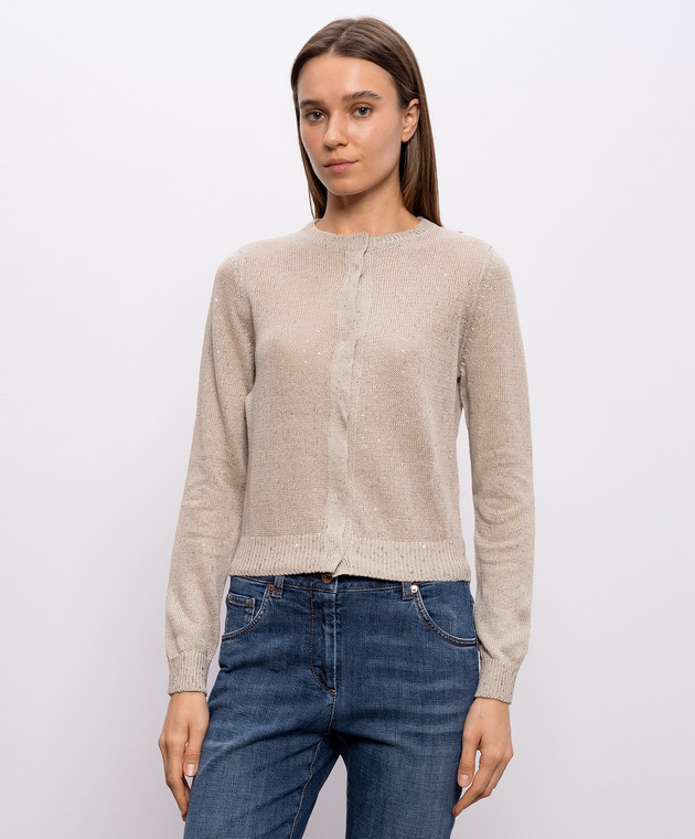 Brunello Cucinelli Бежевый кардиган из льна и шелка M10550216 изображение 3