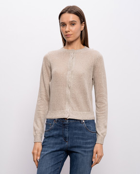 Brunello Cucinelli Бежевий кардиган з льону та шовку M10550216