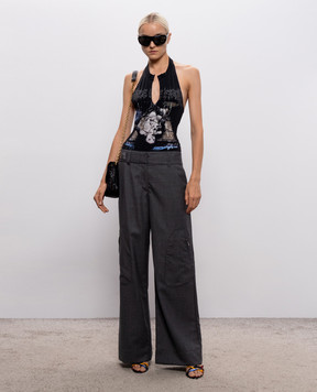 Vetements Черное боди в принт с открытой спиной WH27BO207B