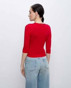 Twinset Червоний укорочений кардиган в рубчик з шовком 261TT3182