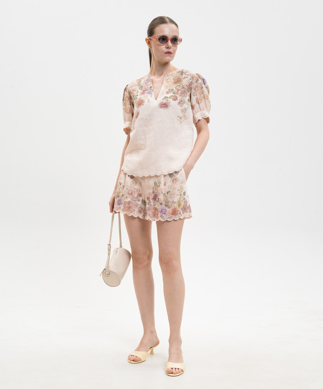 Twinset Бежева блуза з льону в квітковий принт 261TT2573 зображення 2