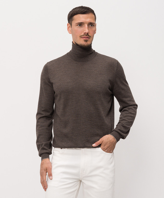 Brunello Cucinelli Гольф коричневий з вовни та кашеміру M2400103 зображення 3