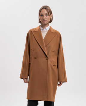 Max Mara Коричневе двобортне пальто MASTRO з вовни MSTMASTRO