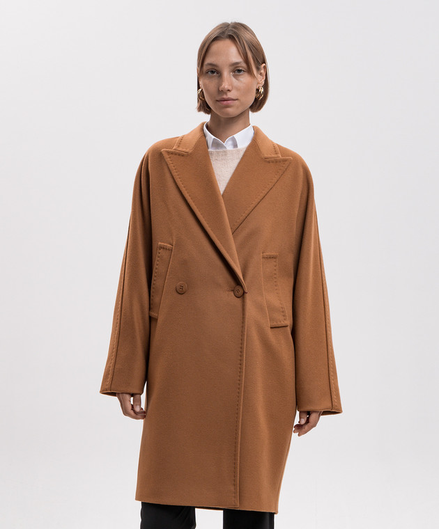 Max Mara Коричневе двобортне пальто MASTRO з вовни MSTMASTRO зображення 3