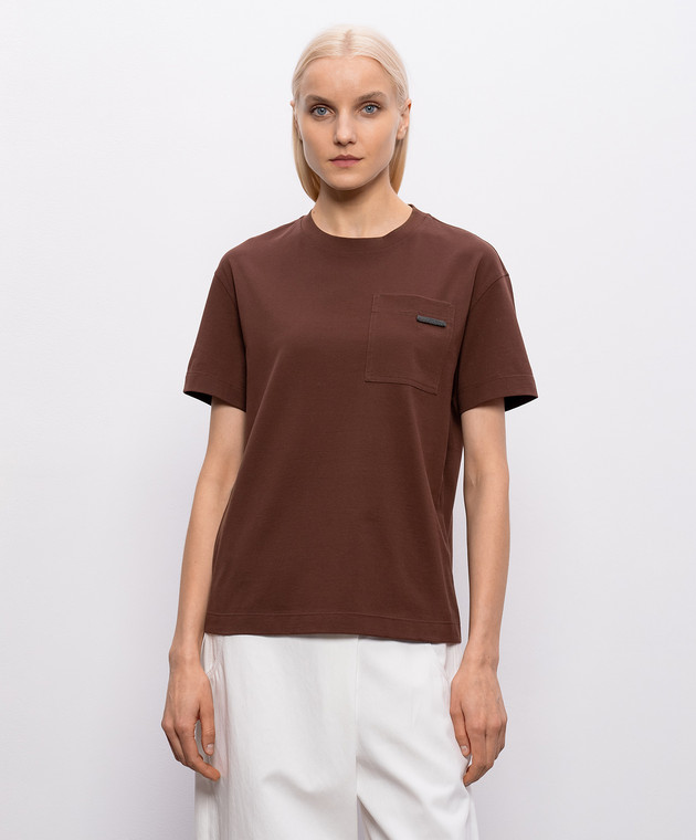 Brunello Cucinelli Коричнева футболка MPT81EC710 зображення 3