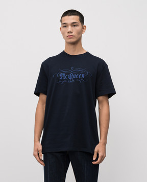 Alexander McQueen Синяя футболка в принт 847748QTAD4