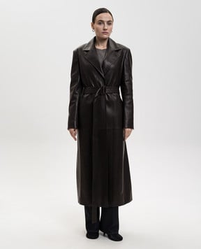 The Row Коричневе шкіряне пальто на запах Raisa 10509L644