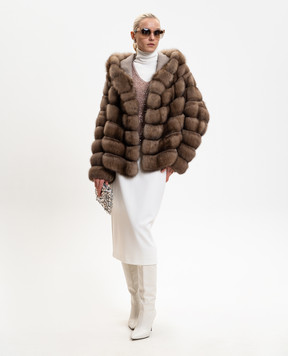 Rindi Коричнева шуба з хутра соболя з капюшоном 101ZB025