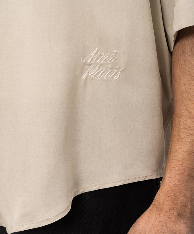 Ami Paris Бежева сорочка з вишивкою логотипа HSH830VI0036 зображення 5