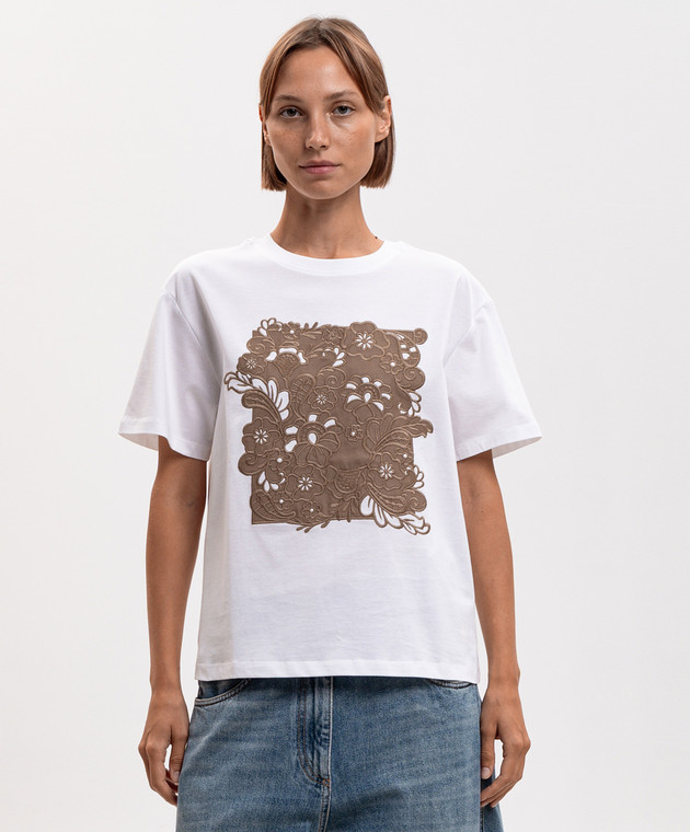 Twinset Белая футболка с цветочной нашивкой 262TP2760 изображение 3