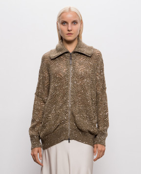 Brunello Cucinelli Ажурний кардиган кольору хакі з паєтками MRG562516