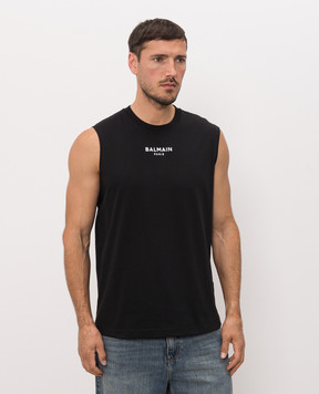 Balmain Черная майка с контрастной вышивкой HH1EC025BD10
