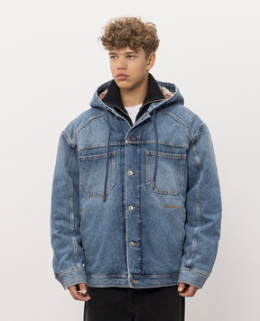 Off-White Синя джинсова куртка з ефектом потертості 44MYE09SF26D002