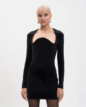 Thierry Mugler Черное бархатное платье мини 25F3RO17576025