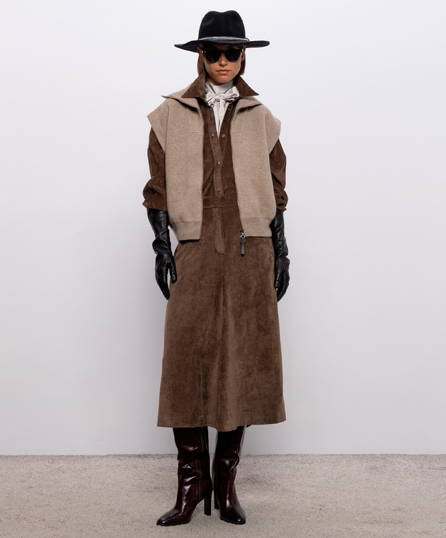 Brunello Cucinelli Коричнева вельветова спідниця MP547G4099 зображення 2