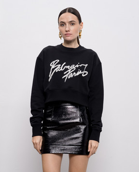 Balmain Черный укороченный свитшот с логотипом GF1JO080BD41