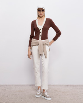 Brunello Cucinelli Коричневий кардиган з вовни і кашеміру в рубчик M14817206