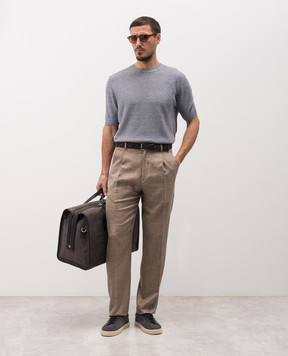 Brett Johnson Коричневые брюки из шерсти, шелка и льна в узор SS26P25LP326MOC