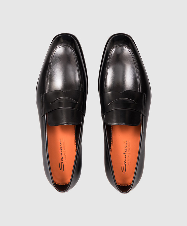 Santoni Чорні шкіряні глянцеві лофери MCAD19385PL7HNTG зображення 4