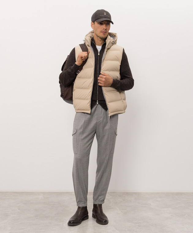 Brunello Cucinelli Коричневый меланжевый кардиган из кашемира, шелка и льна MSY00106 изображение 2