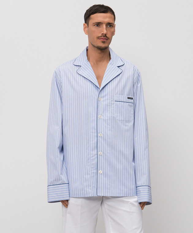 Dolce&Gabbana Блакитна сорочка в піжамному стилі в смужку G5OI9TFR510 зображення 2