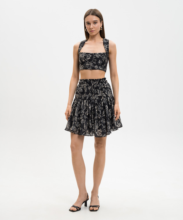 Twinset Черный костюм из топа и юбки с леном с цветочным принтом 261LM2SEE изображение 3