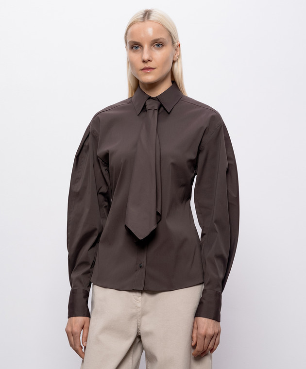 Brunello Cucinelli Коричнева сорочка з ланцюжком моніль MP091M3A46 зображення 3