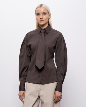 Brunello Cucinelli Коричнева сорочка з ланцюжком моніль MP091M3A46