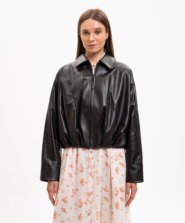 Babe Pay Pls Коричневая кожаная куртка с патчем логотипа 2530NATUREL изображение 3