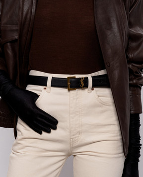 Saint Laurent Черный кожаный ремень Cassandre 634440DTI0W