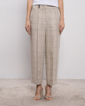 Peserico Сірі штани в клітинку з льону A0425802638