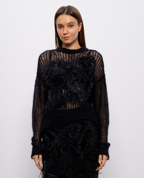 The Attico Чорний ажурний светр з вовною та пір'ям страуса 260WCK00132KMX002FS