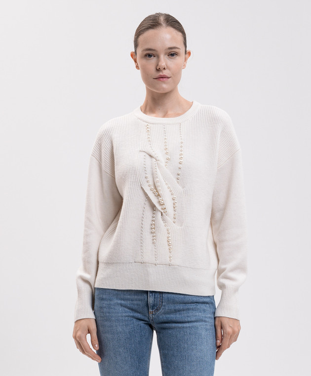 Twinset Свитер цвета айвори с бусинами 262AT3081 изображение 3